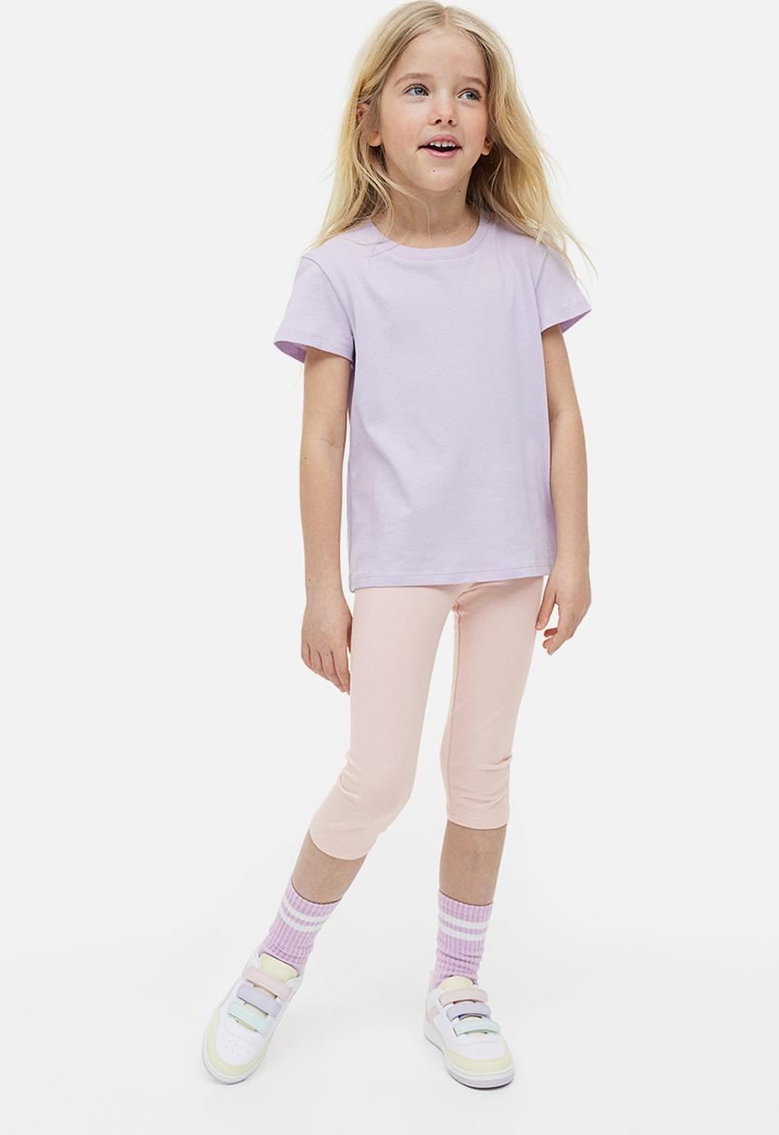 H&M - 3-pack cotton leggings - black, grey & pink