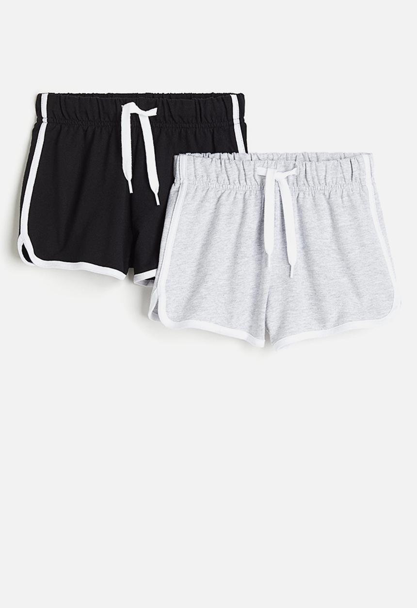 H&M - 2-pack sweatshorts - black / light grey marl 