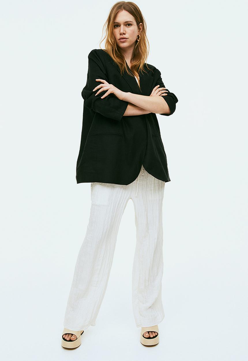 H&M - Single-breasted linen-blend blazer - black