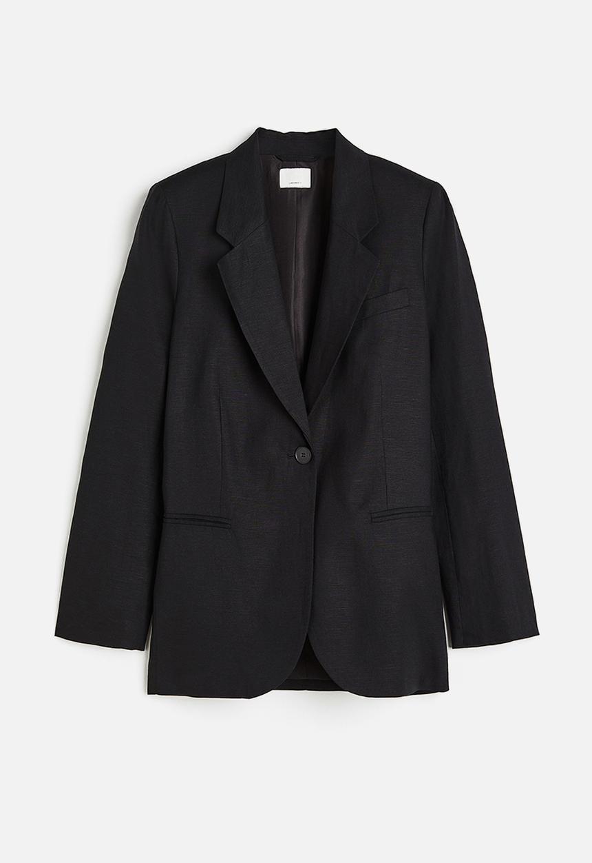 H&M - Single-breasted linen-blend blazer - black