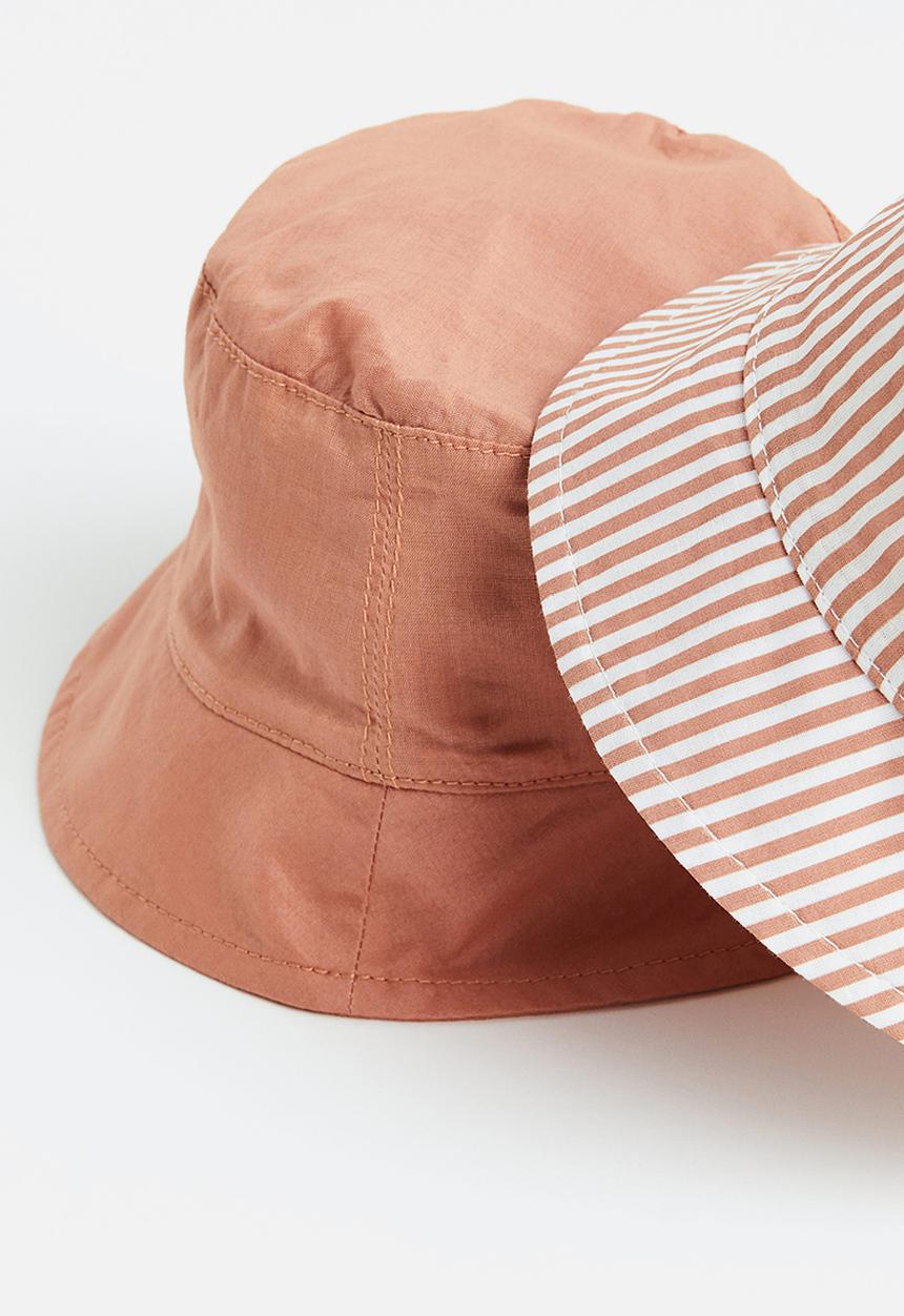 H&M - 2-pack cotton sun hats - rust pink / striped 