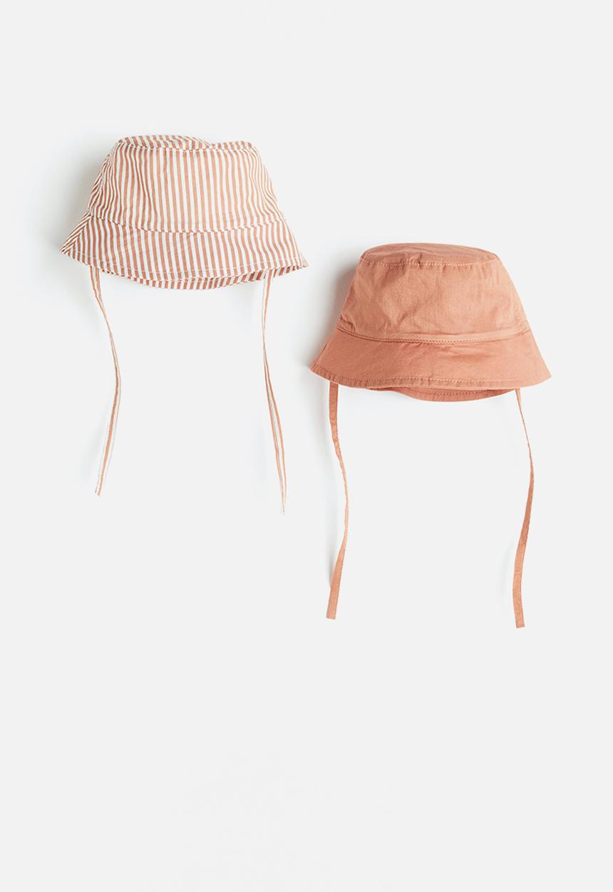 H&M - 2-pack cotton sun hats - rust pink / striped 