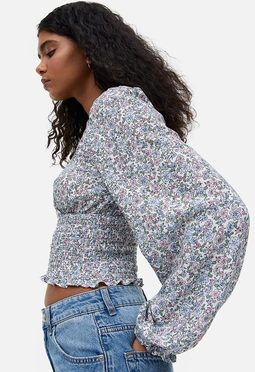 H&M - Smocked blouse - multi,white
