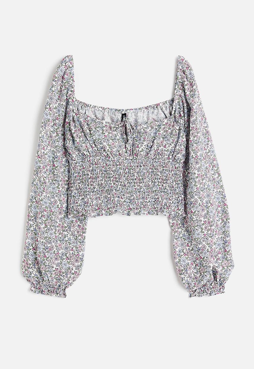 H&M - Smocked blouse - multi,white