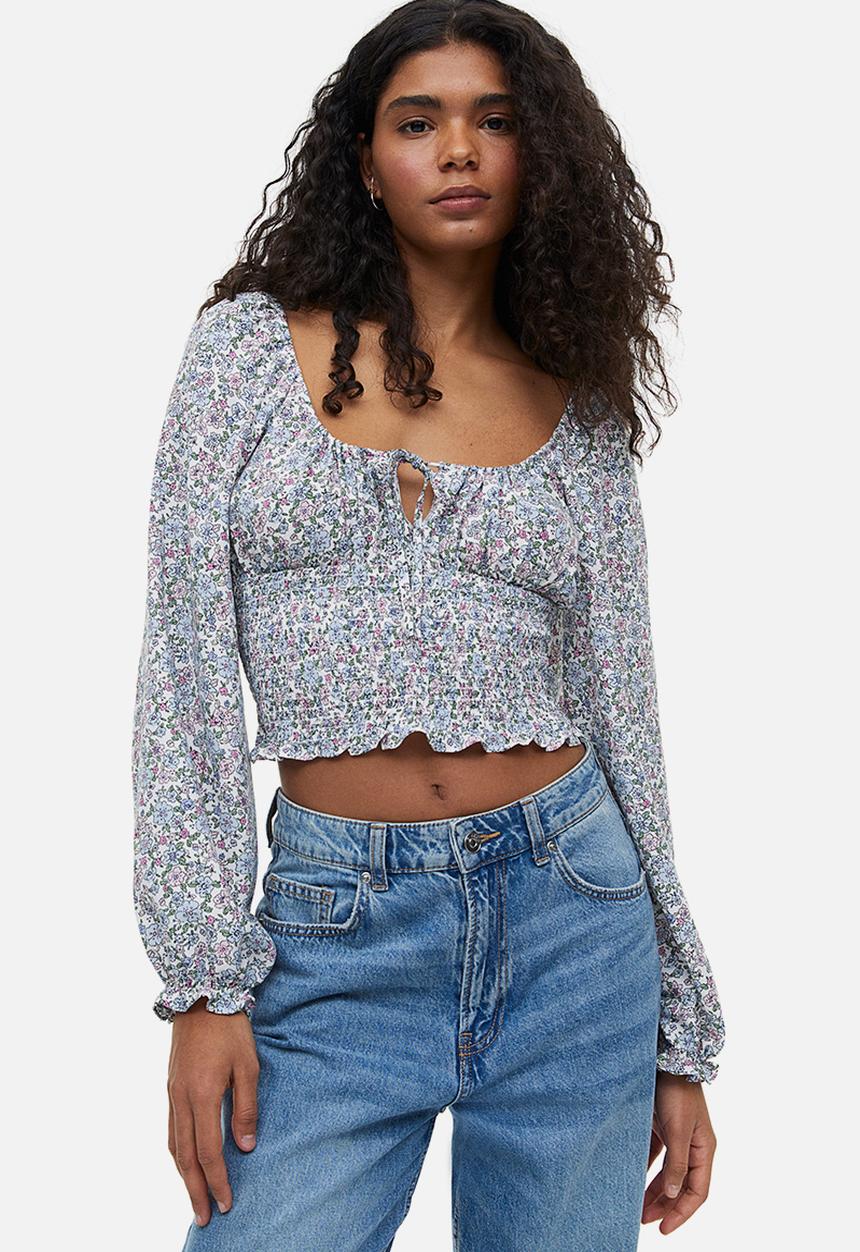 H&M - Smocked blouse - multi,white