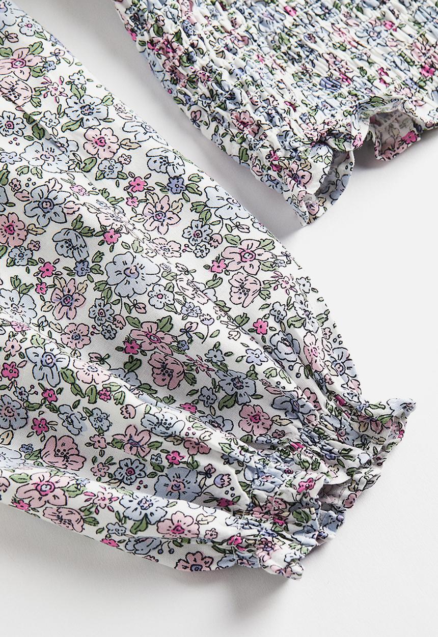 H&M - Smocked blouse - multi,white