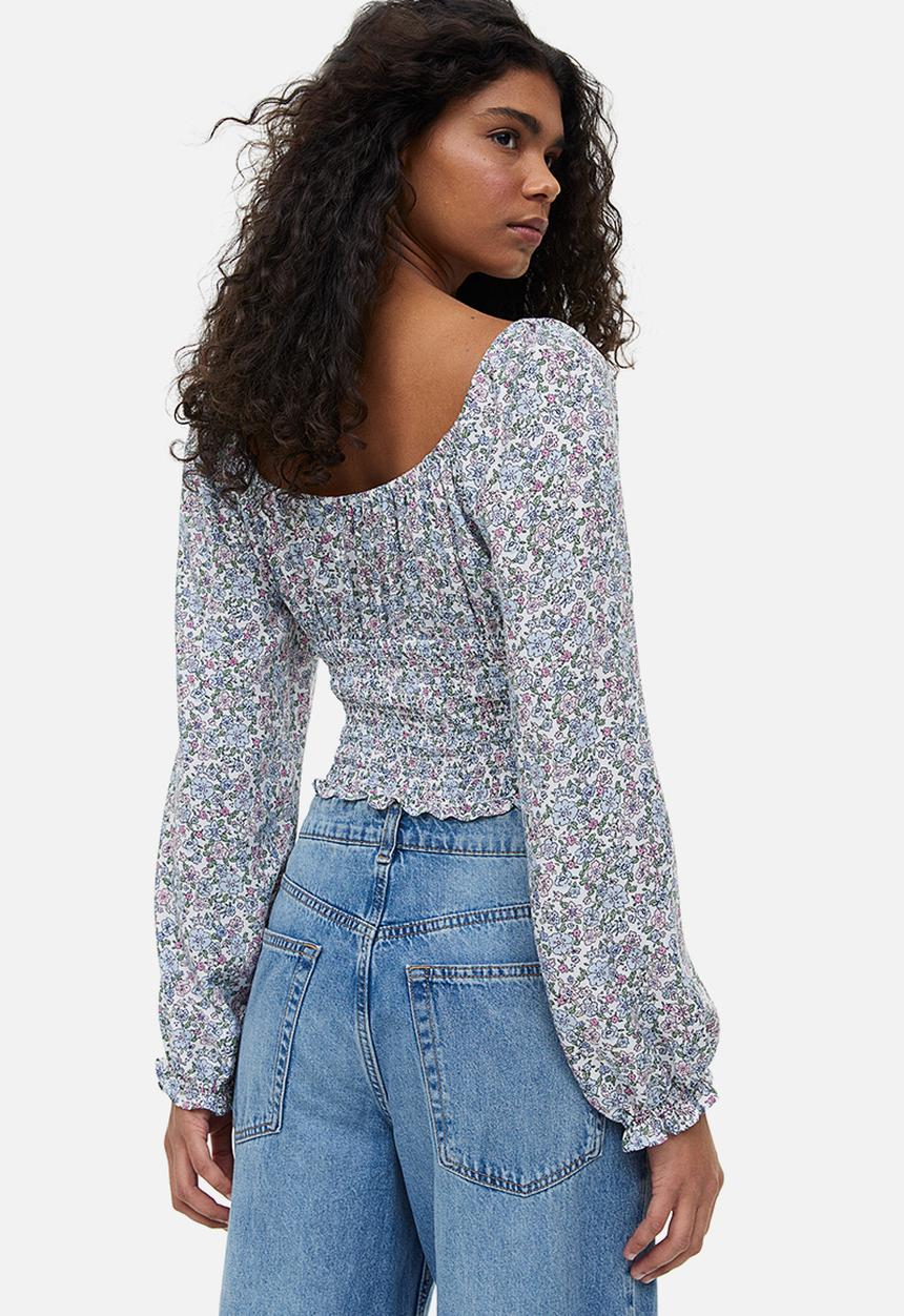 H&M - Smocked blouse - multi,white