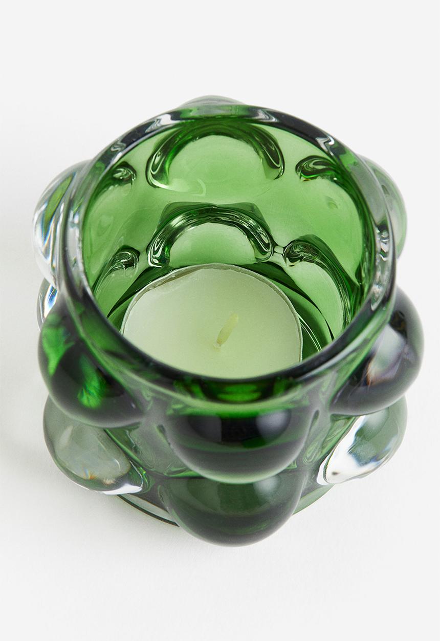 H&M - Bubbled glass tealight holder - green