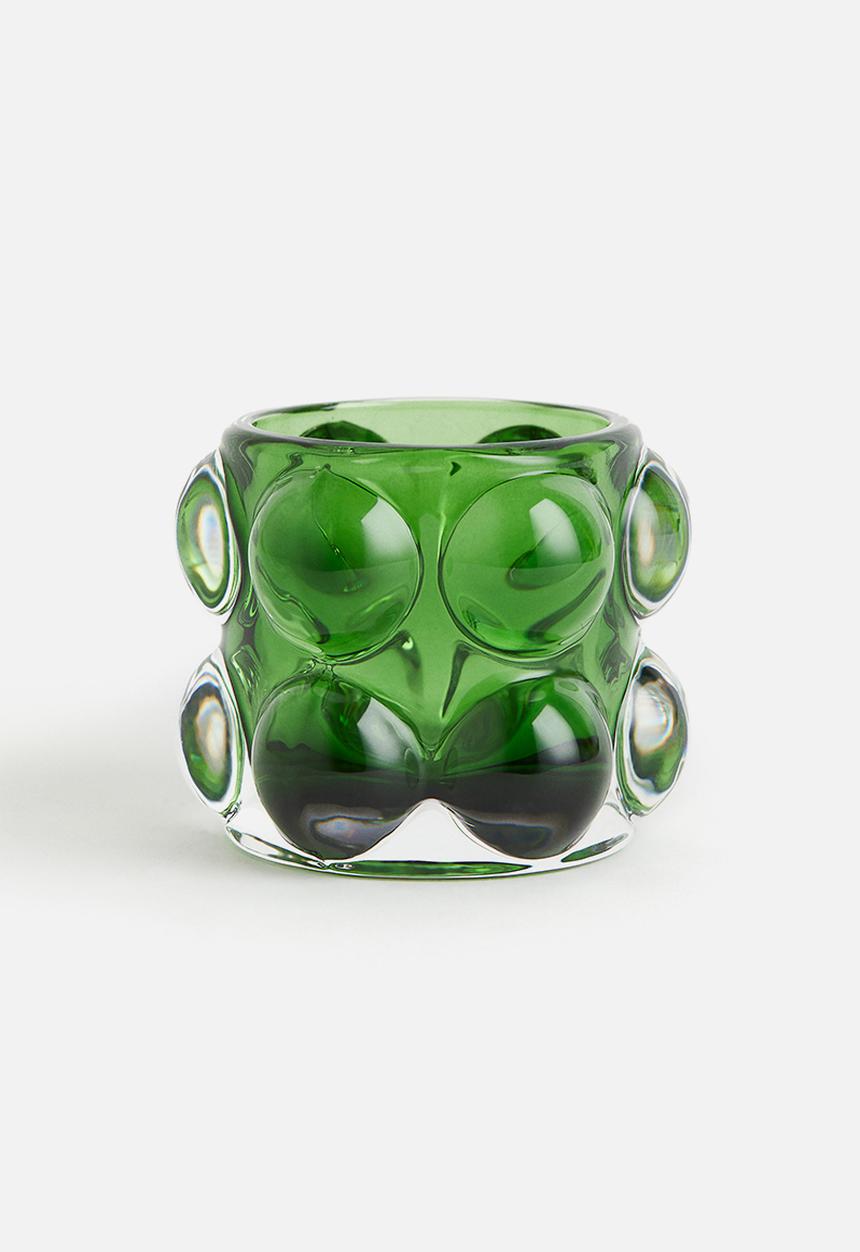 H&M - Bubbled glass tealight holder - green