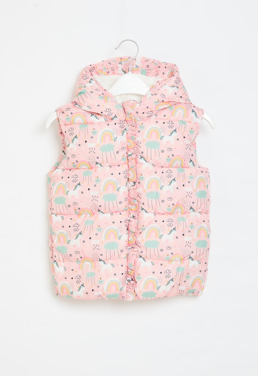 MINOTI - Girls basic unicorn puffa gilet - pink