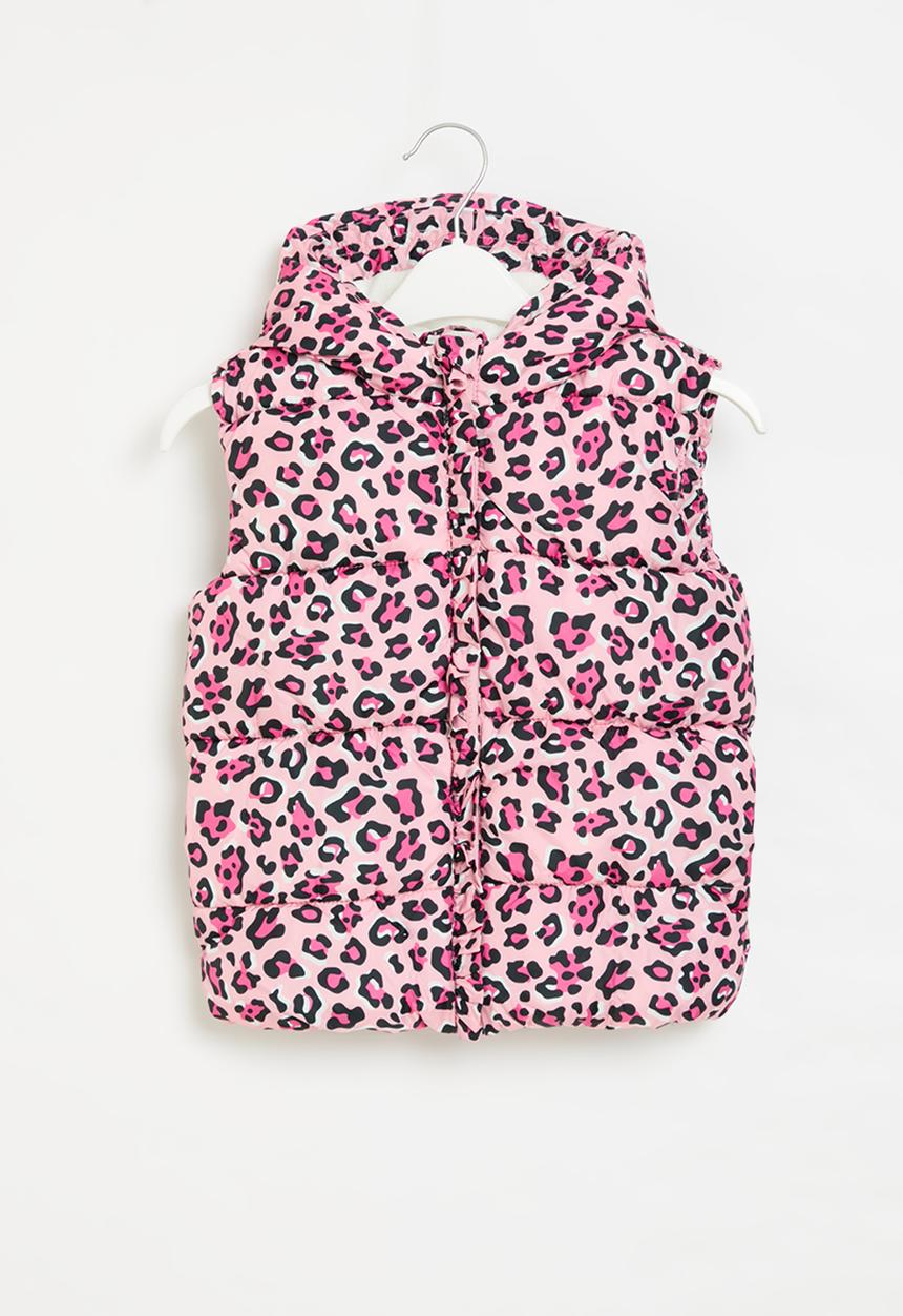 MINOTI - Girls basic pink leopard puffa gilet - pink