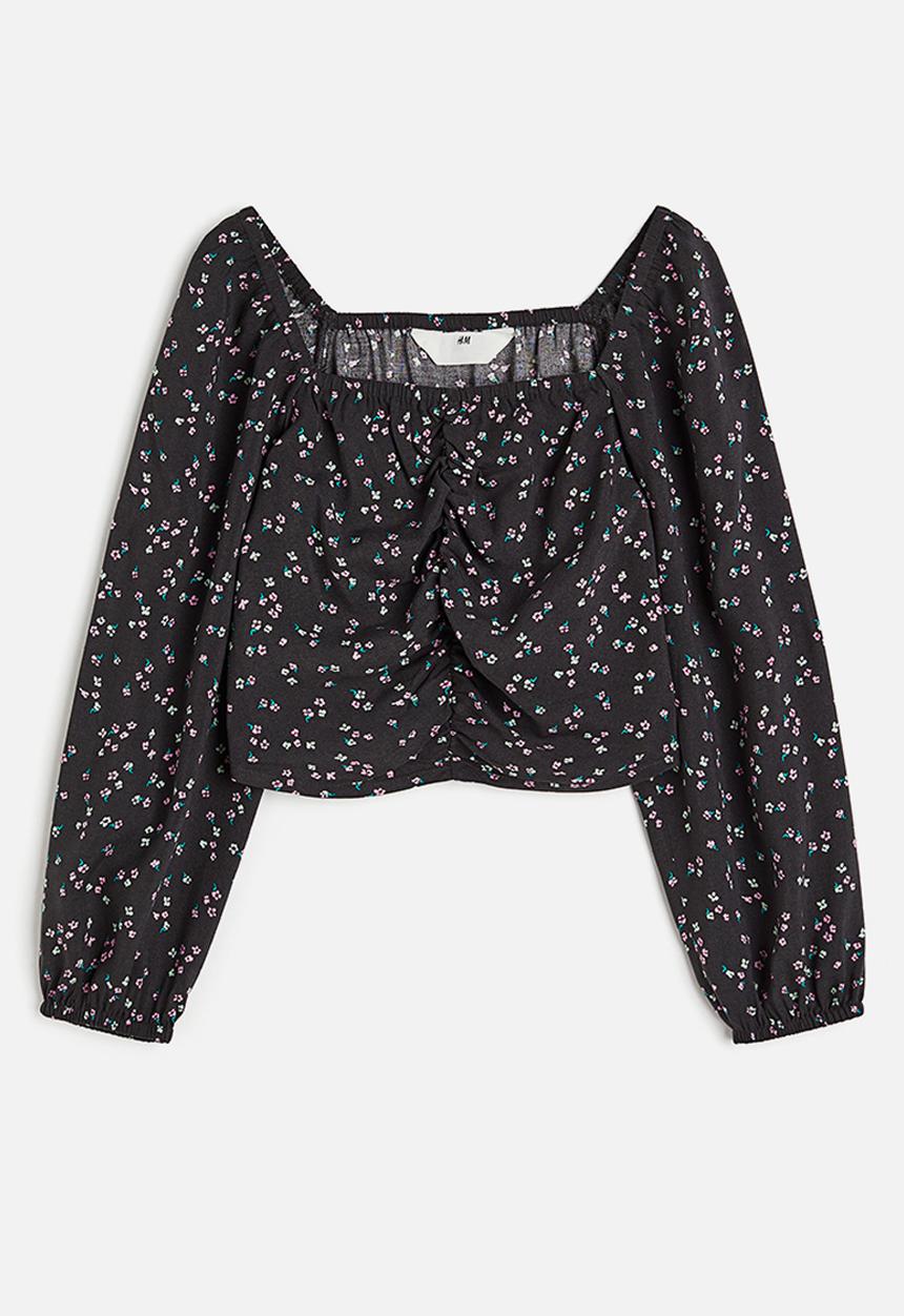 H&M - Gathered blouse - black floral
