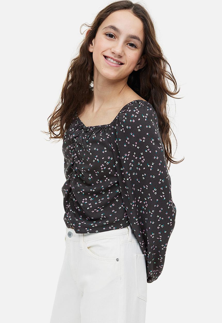 H&M - Gathered blouse - black floral