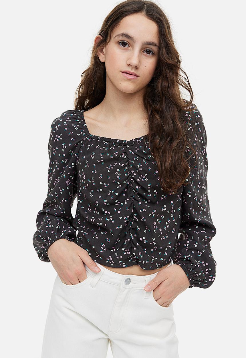 H&M - Gathered blouse - black floral
