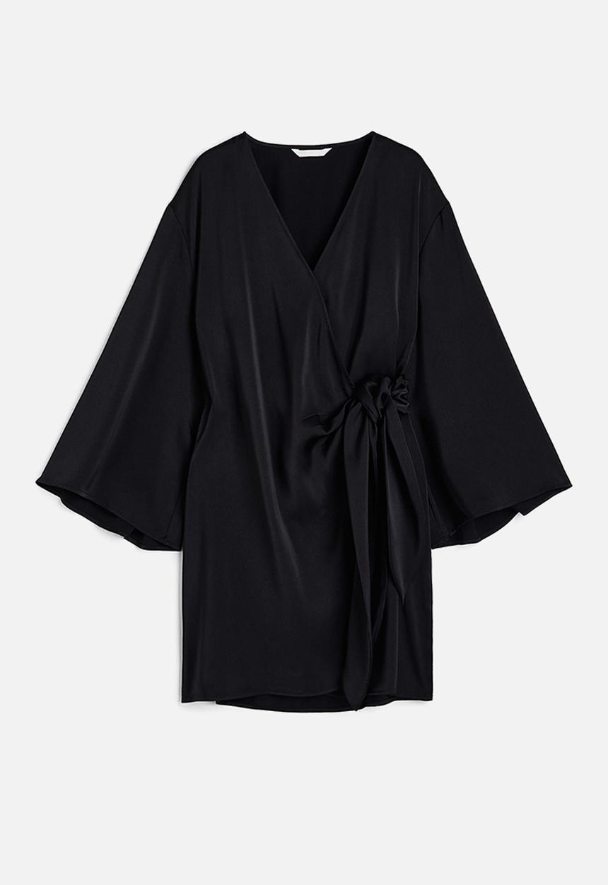 H&M - Satin wrap dress - black