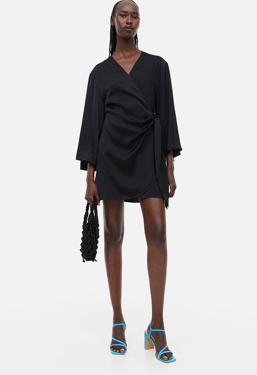 H&M - Satin wrap dress - black