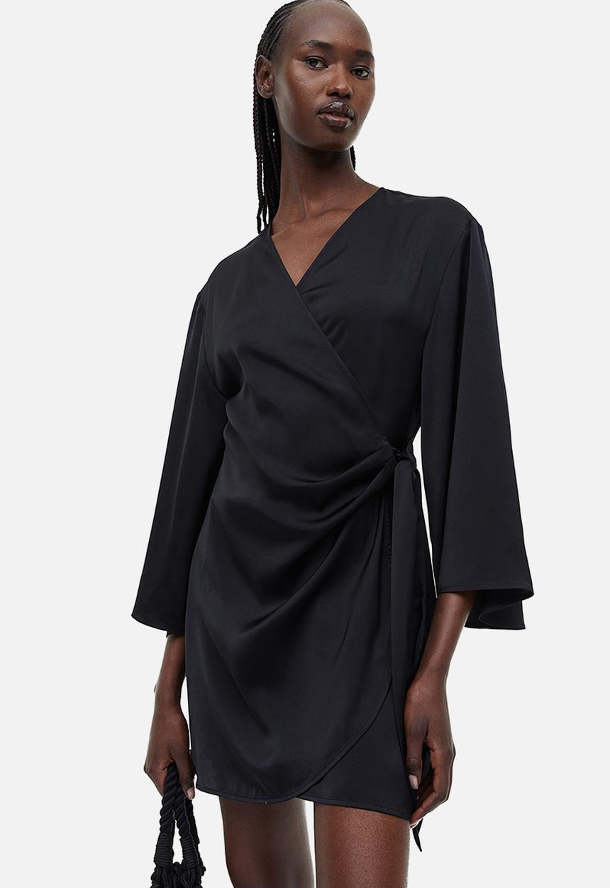 H&M - Satin wrap dress - black