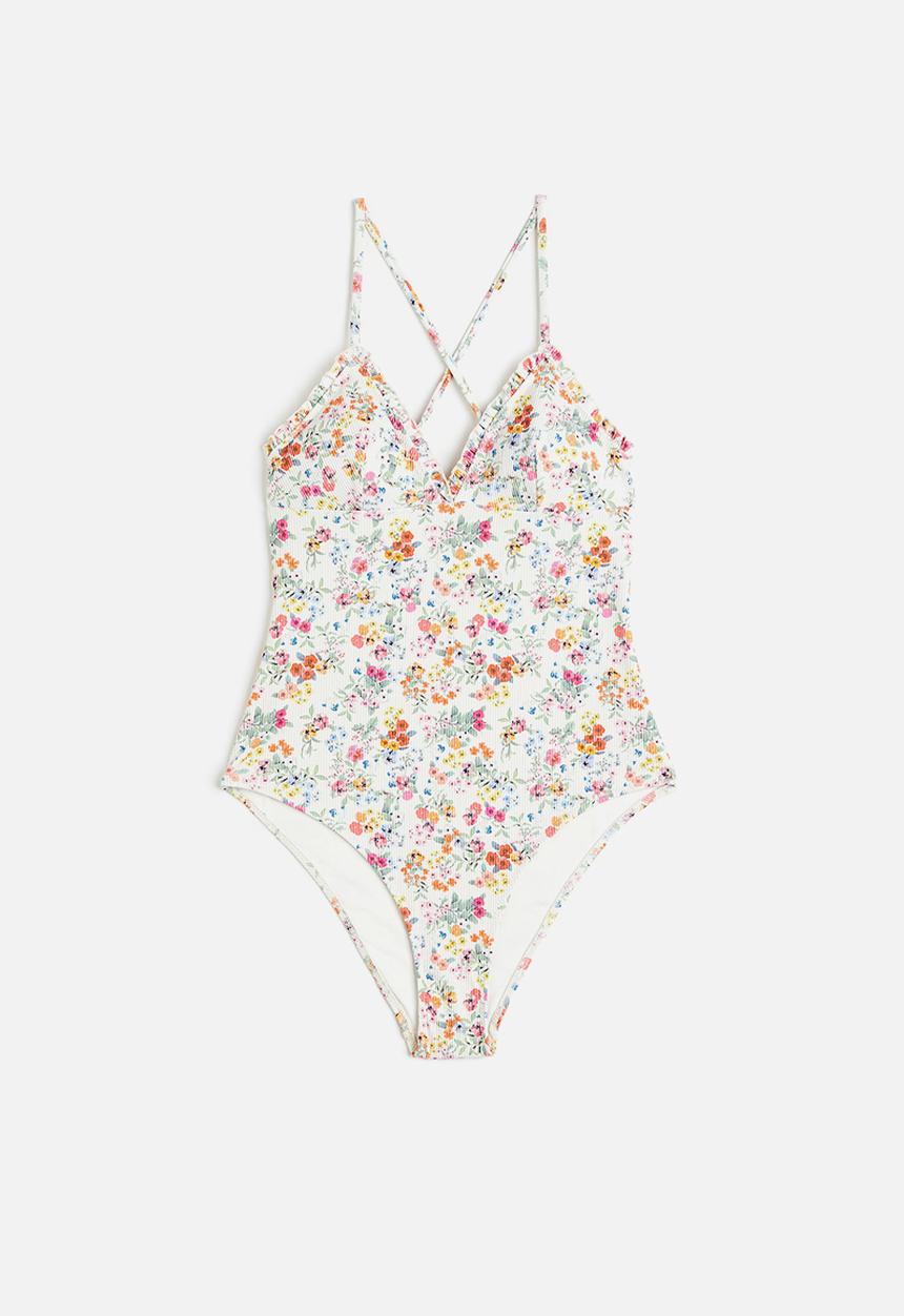 H&M - Padded-cup swimsuit - white floral 