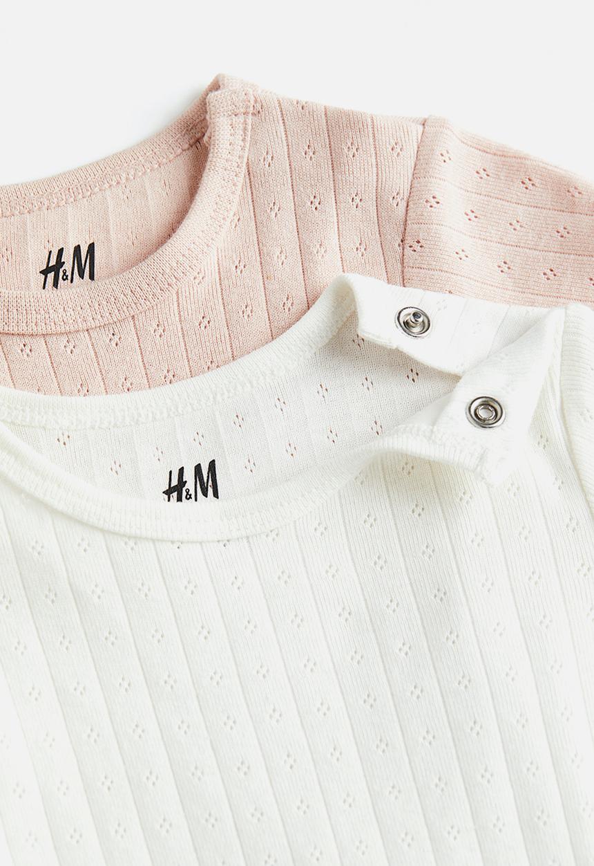 H&M - 2-pack pointelle bodysuits - powder pink / white