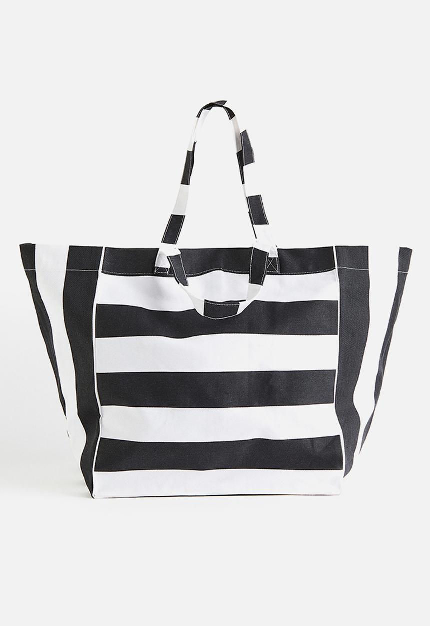 H&M - Cotton canvas beach bag - black & white