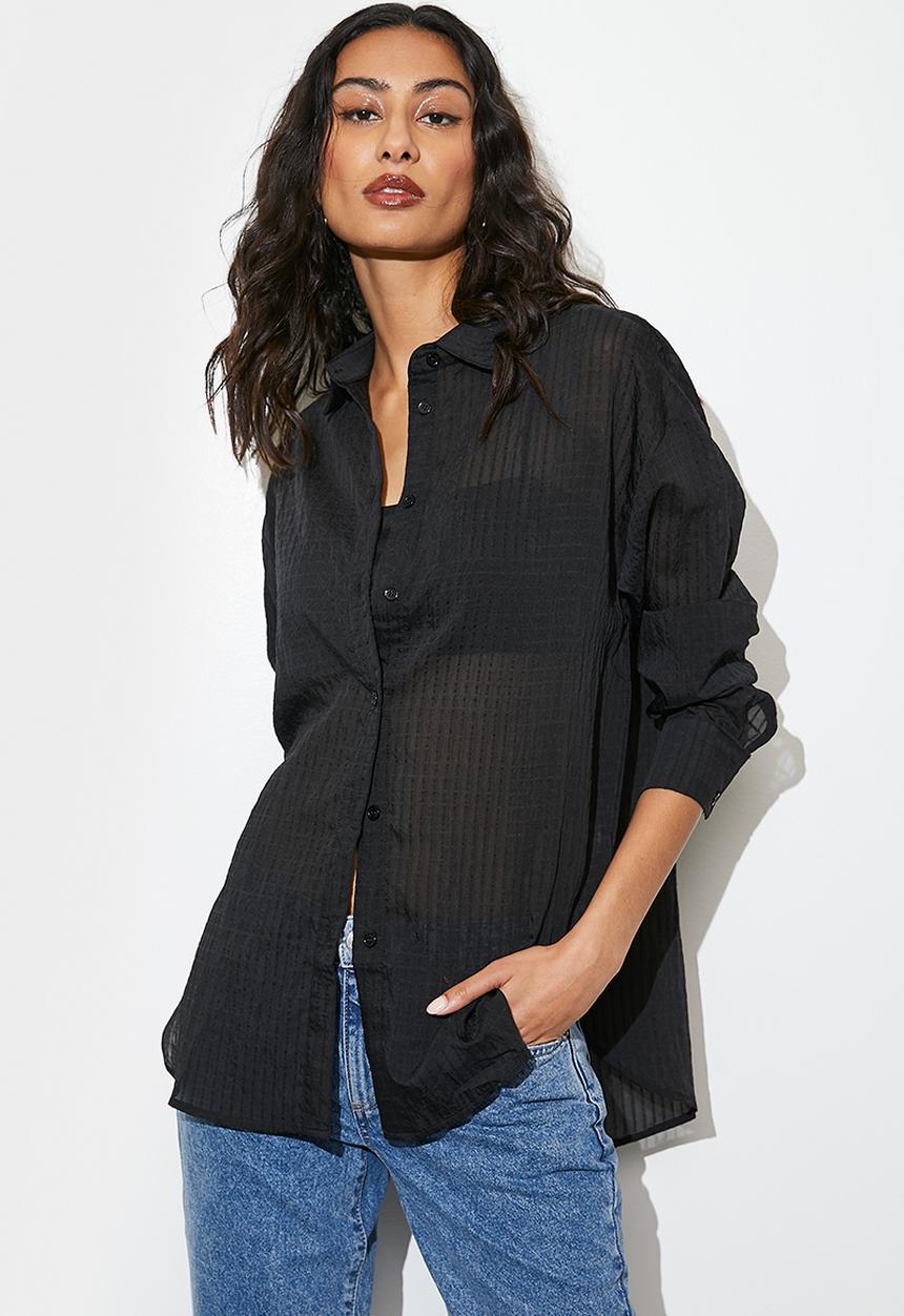 VELVET - Sheer textured shirt - black