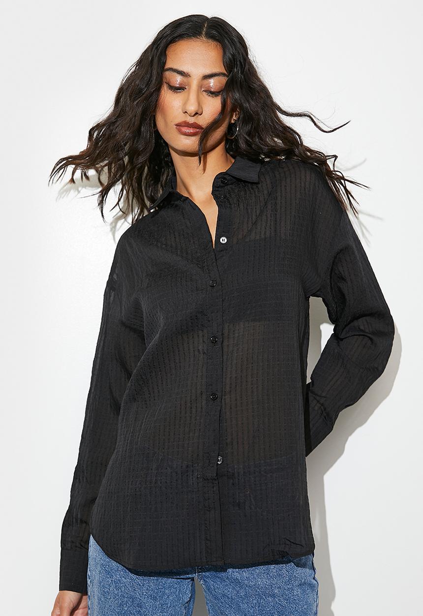 VELVET - Sheer textured shirt - black