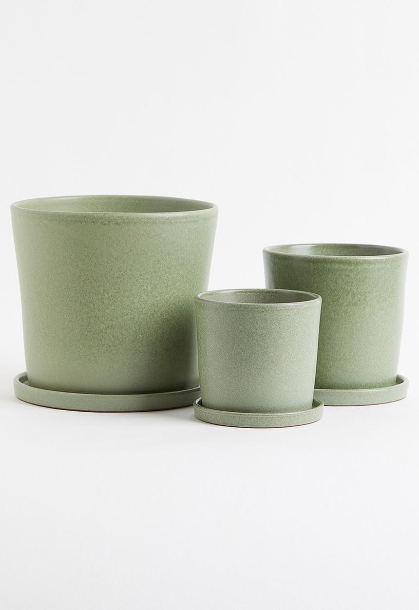 H&M - Large plant pot and saucer - khaki green