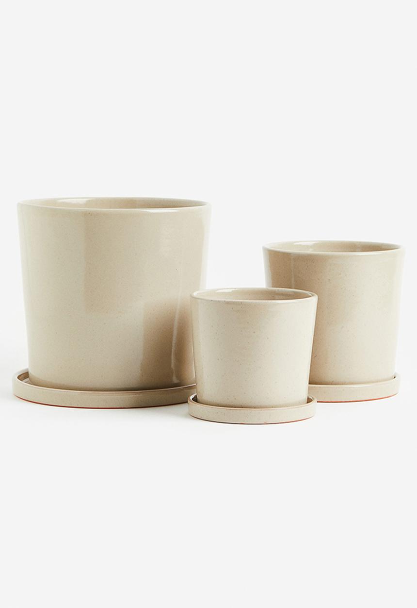 H&M - Large plant pot and saucer - light beige