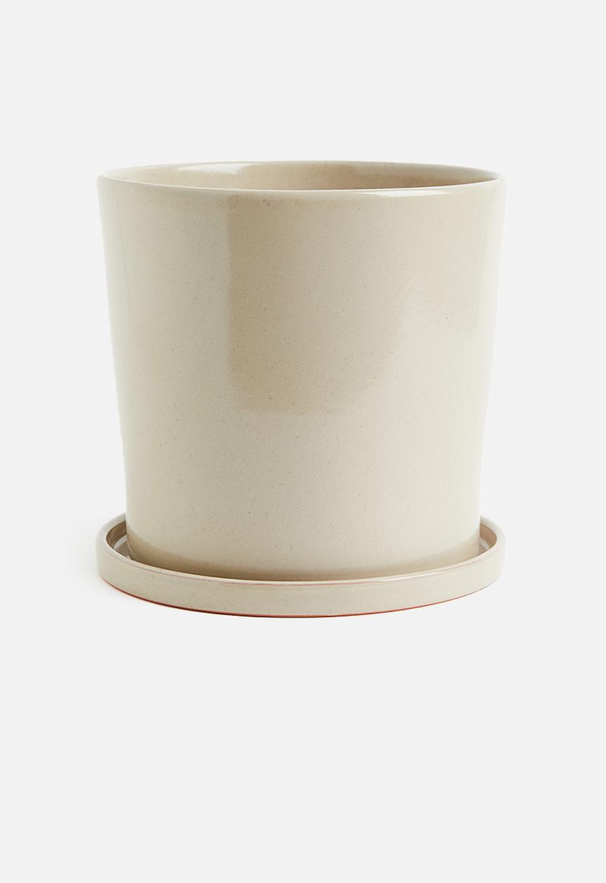 H&M - Large plant pot and saucer - light beige