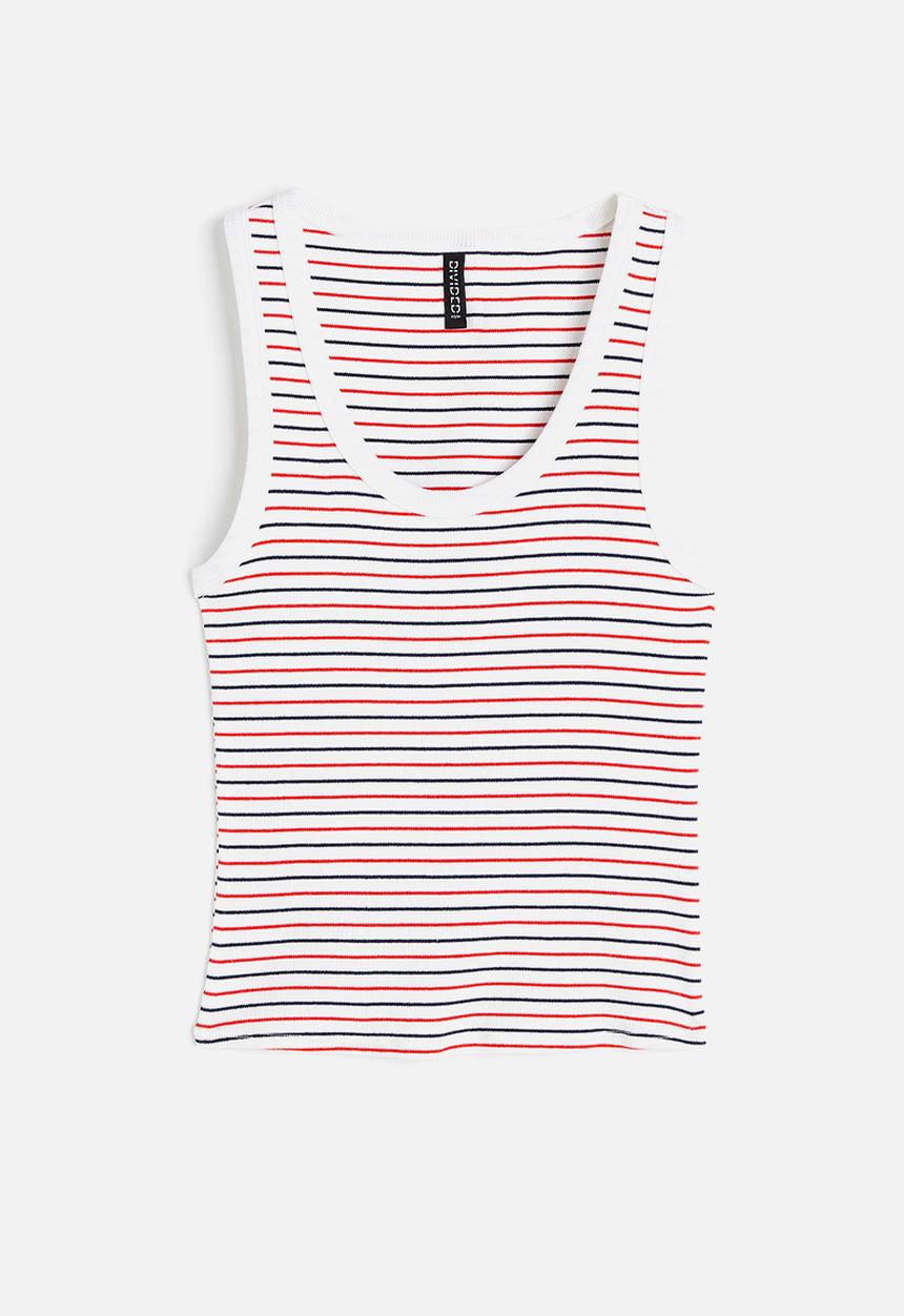H&M - Ribbed cotton vest top - white striped 