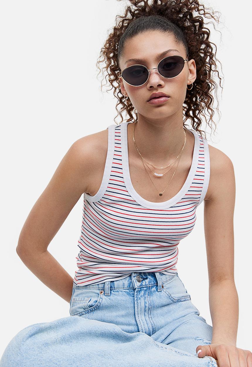 H&M - Ribbed cotton vest top - white striped 