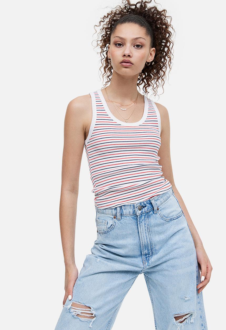 H&M - Ribbed cotton vest top - white striped 