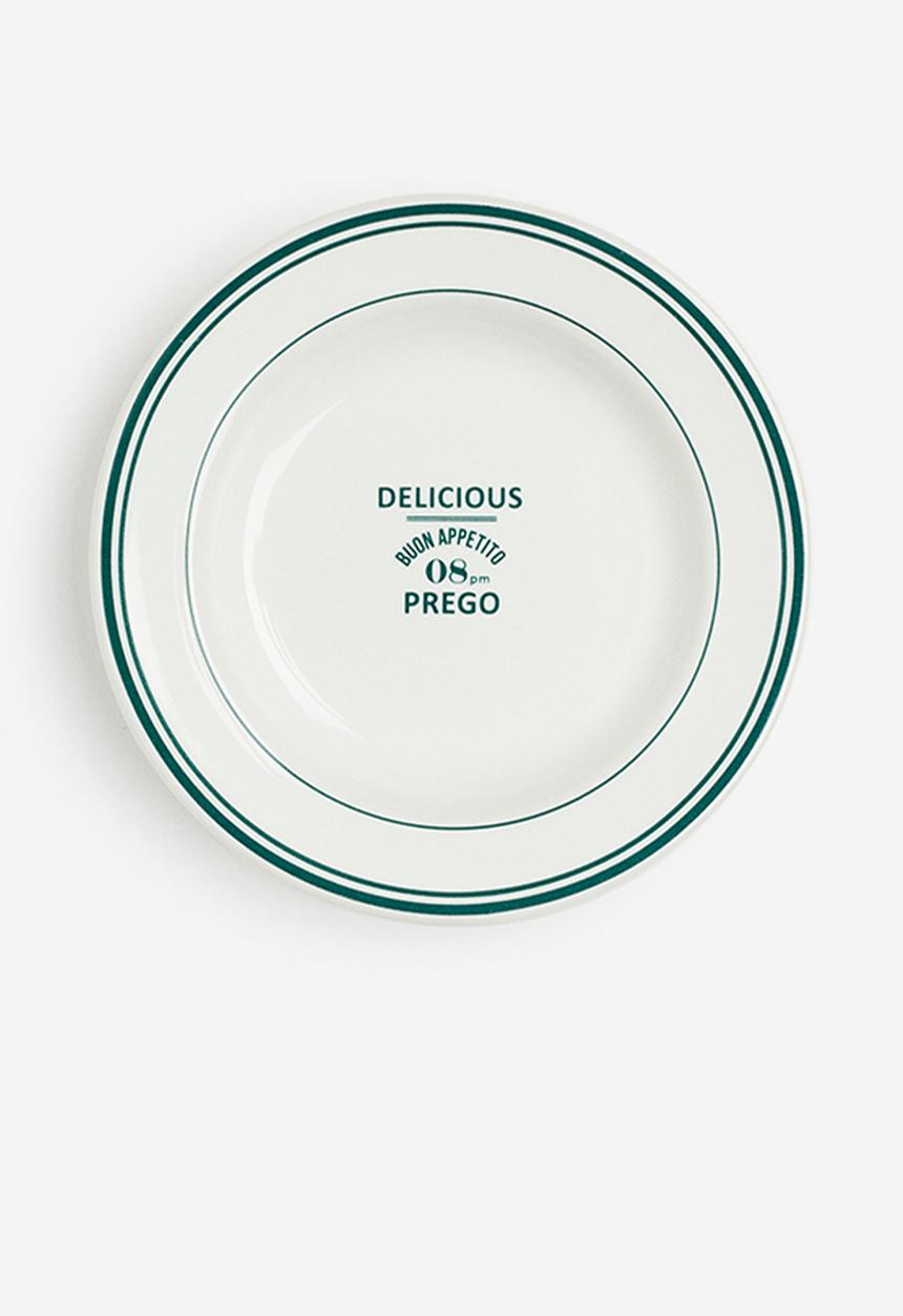 H&M - Stoneware mini plate - white & green