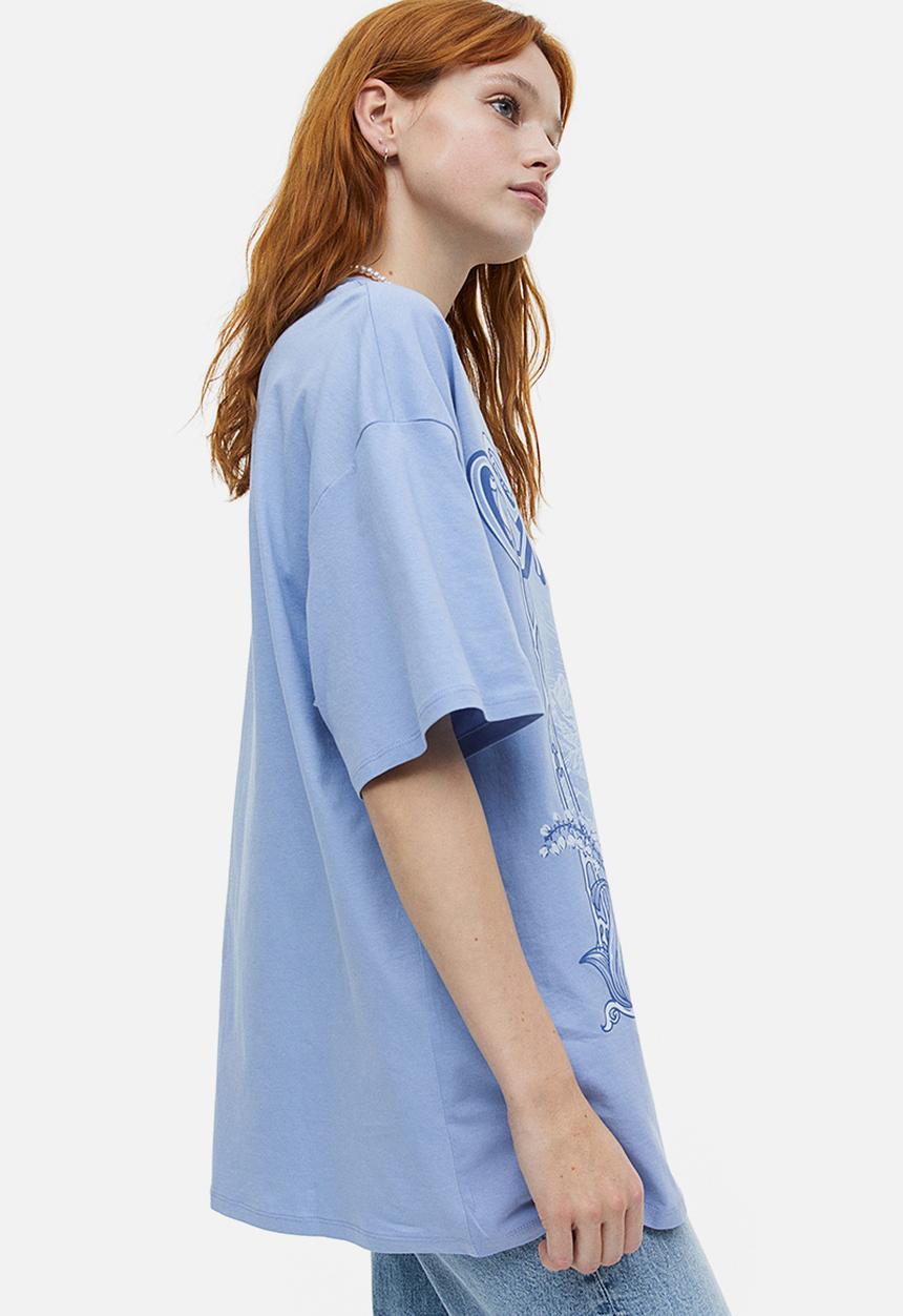 H&M - Oversized printed T-shirt - light blue mindful soul