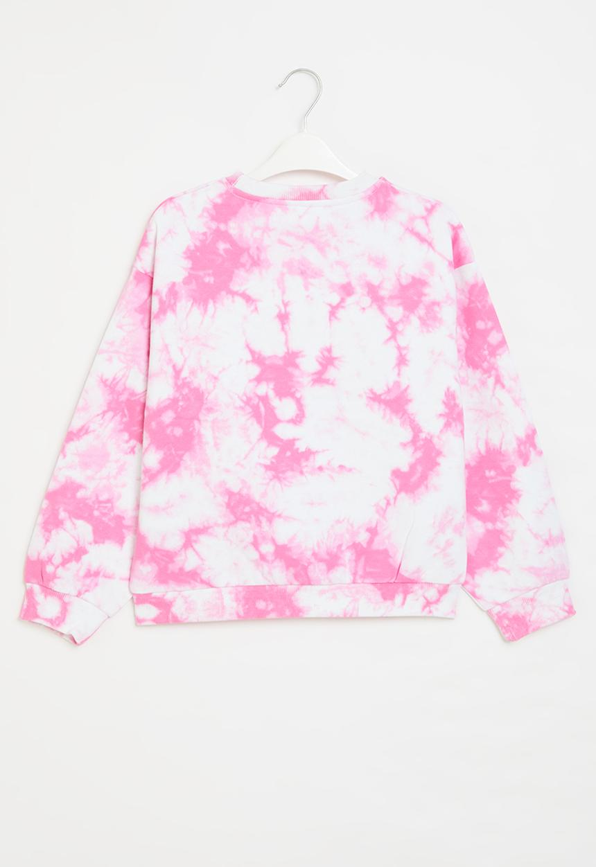 MINOTI - Girls basic pink tie dye fleece crew - pink 