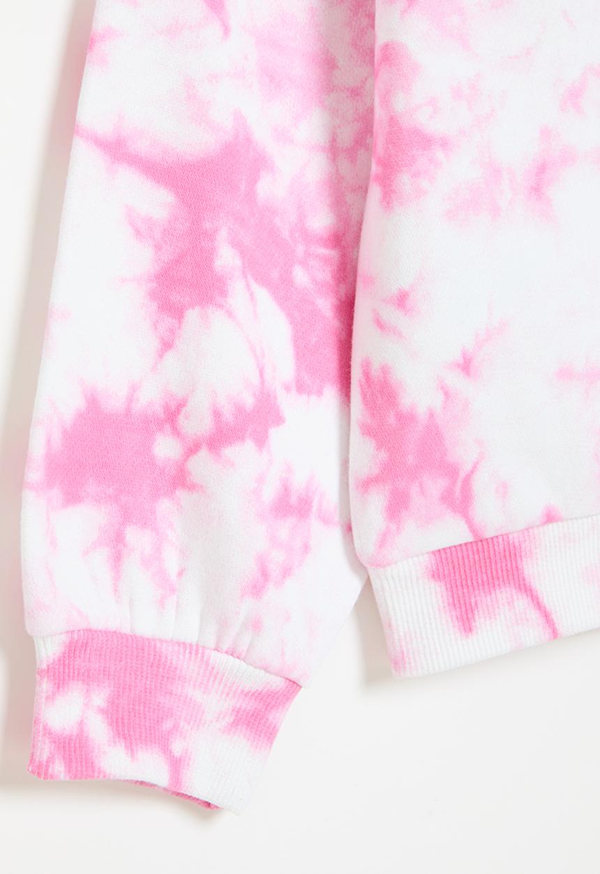 MINOTI - Girls basic pink tie dye fleece crew - pink 