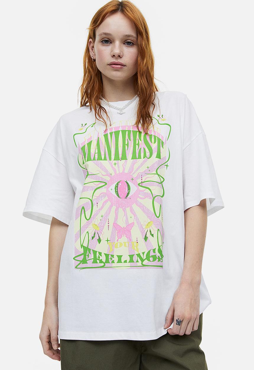 H&M - Oversized printed T-shirt - white manifest 