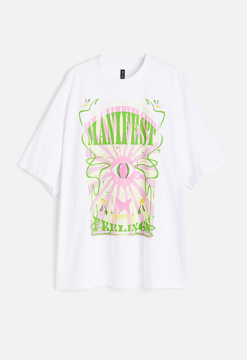 H&M - Oversized printed T-shirt - white manifest 