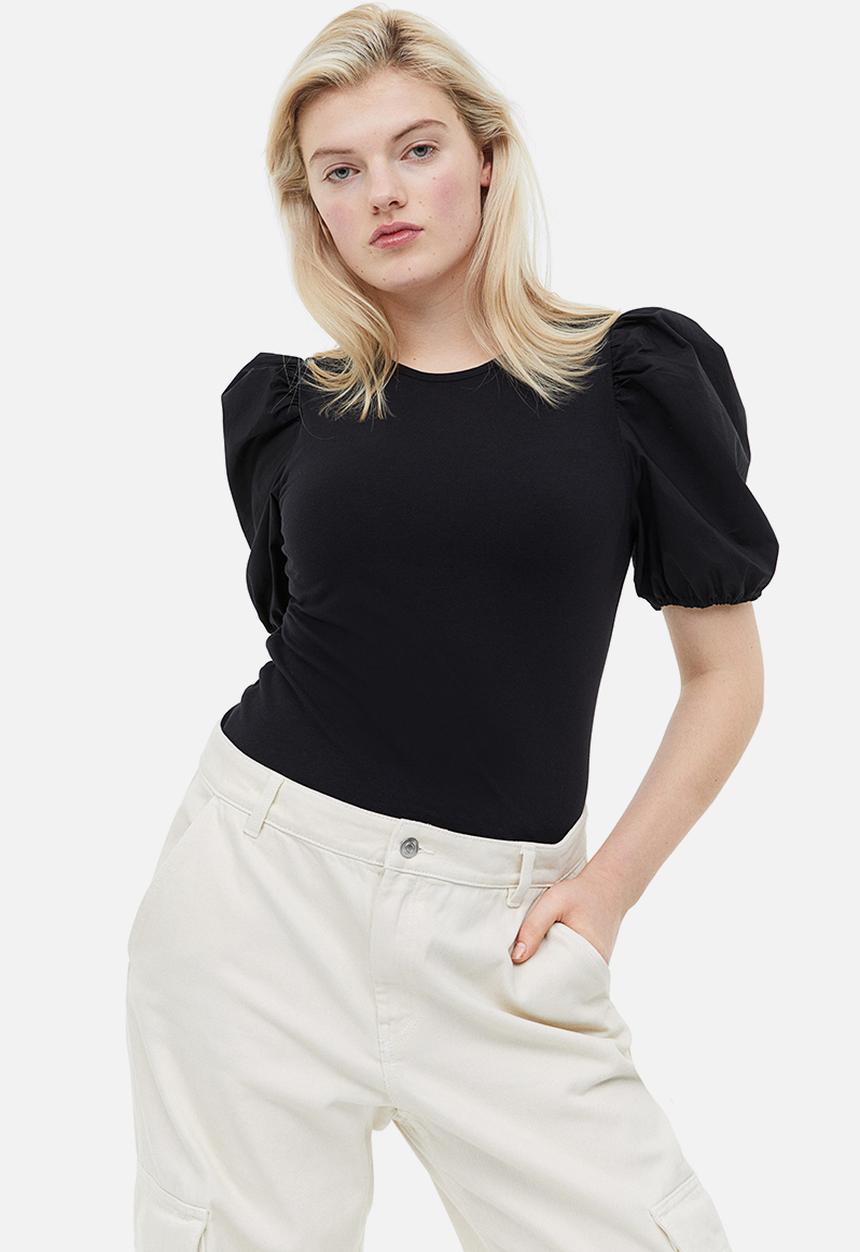 H&M - Puff-sleeved top - black
