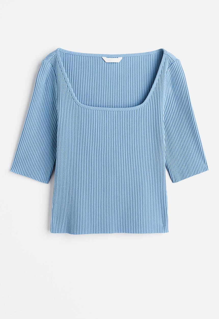 H&M - Ribbed jersey top - light blue 