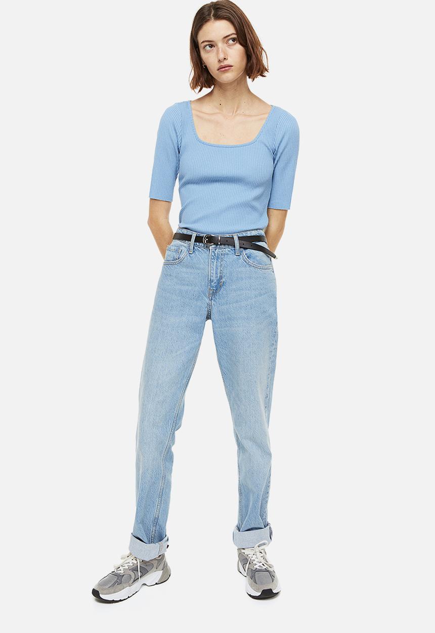 H&M - Ribbed jersey top - light blue 