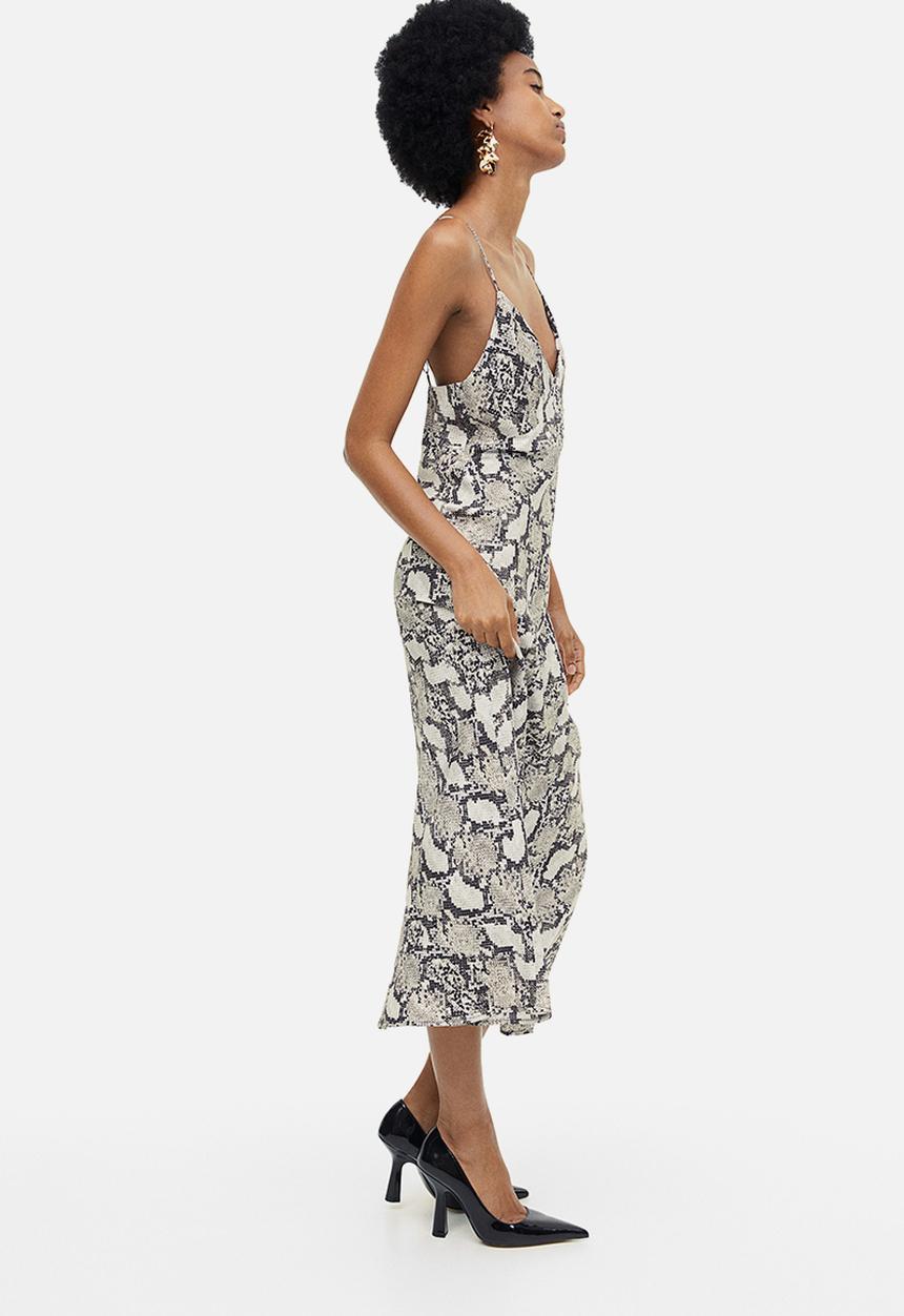 H&M - Satin slip dress - beige snakeskin-patterned 