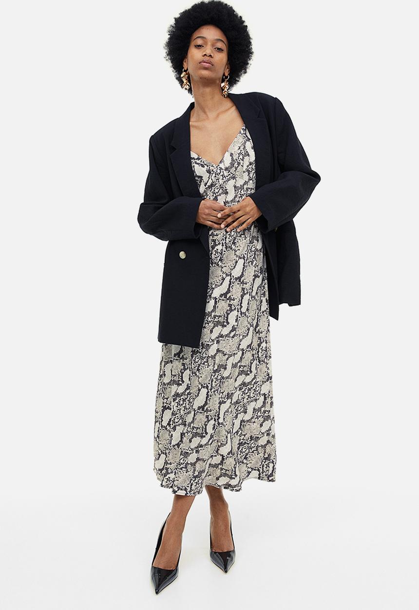 H&M - Satin slip dress - beige snakeskin-patterned 