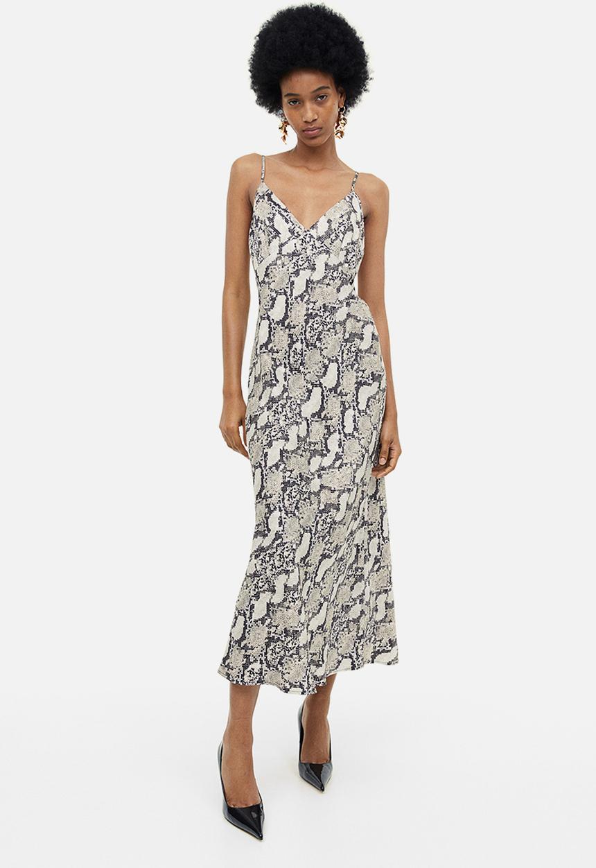 H&M - Satin slip dress - beige snakeskin-patterned 