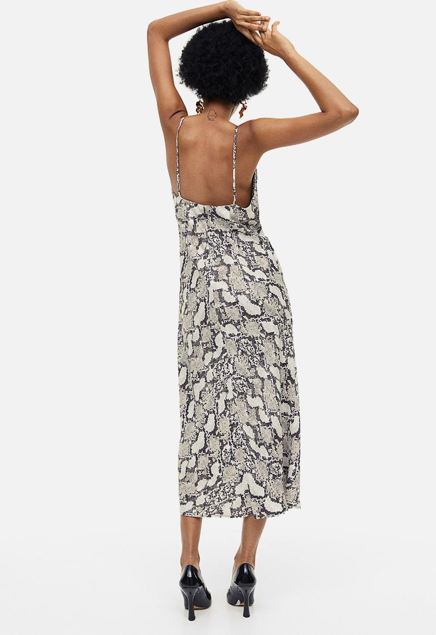 H&M - Satin slip dress - beige snakeskin-patterned 
