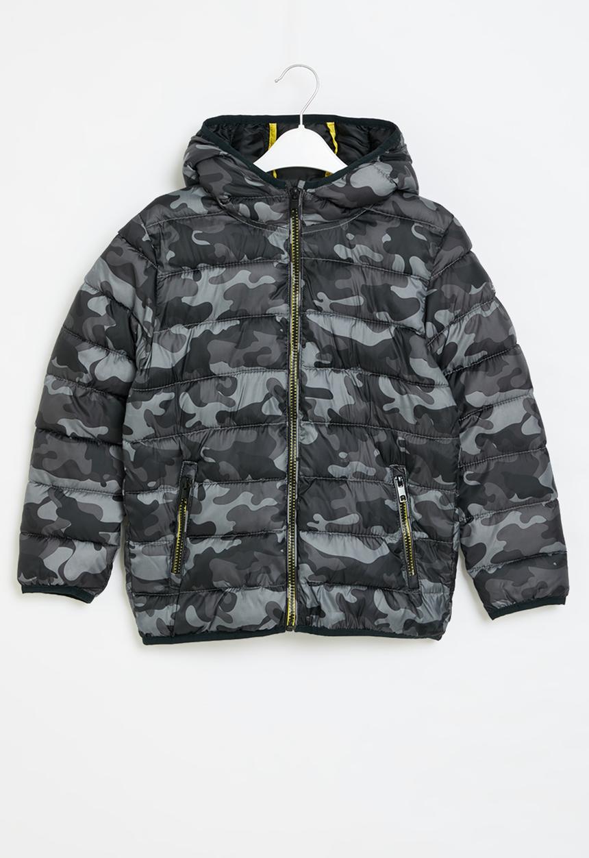 MINOTI - Boys basic grey camo puffa coat - khaki & charcoal 