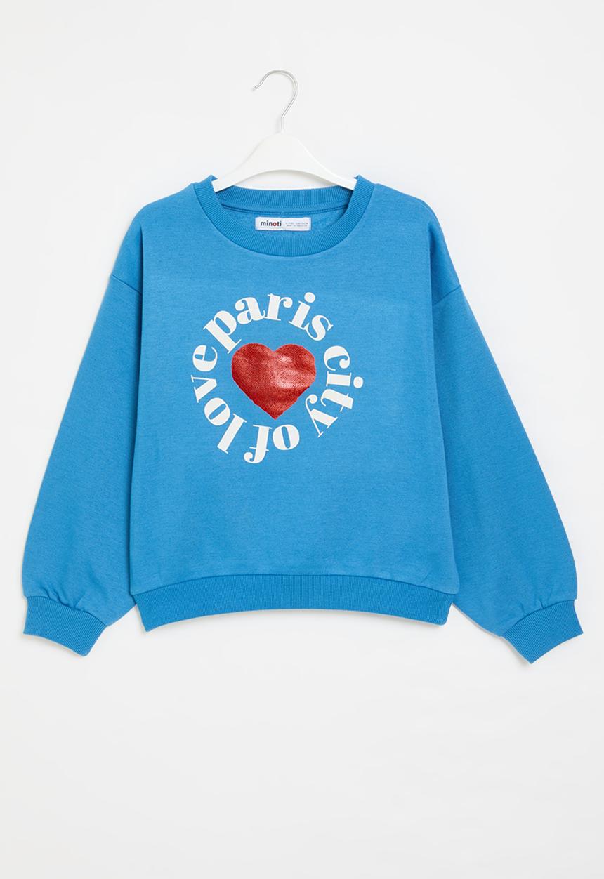 MINOTI - Girls basic blue city of love fleece crew - blue