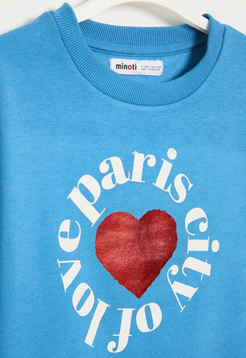 MINOTI - Girls basic blue city of love fleece crew - blue