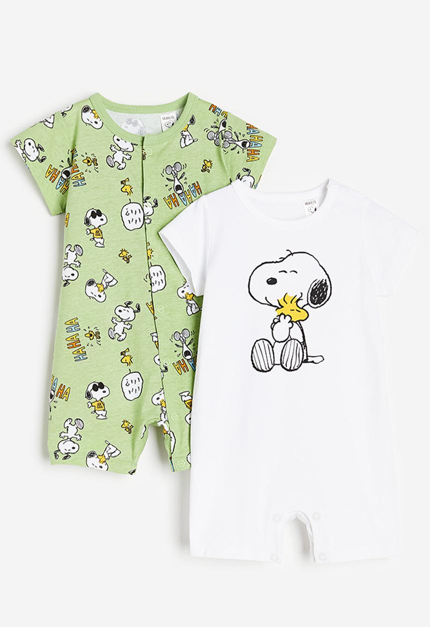 H&M - 2-pack printed pyjamas - light green / snoopy