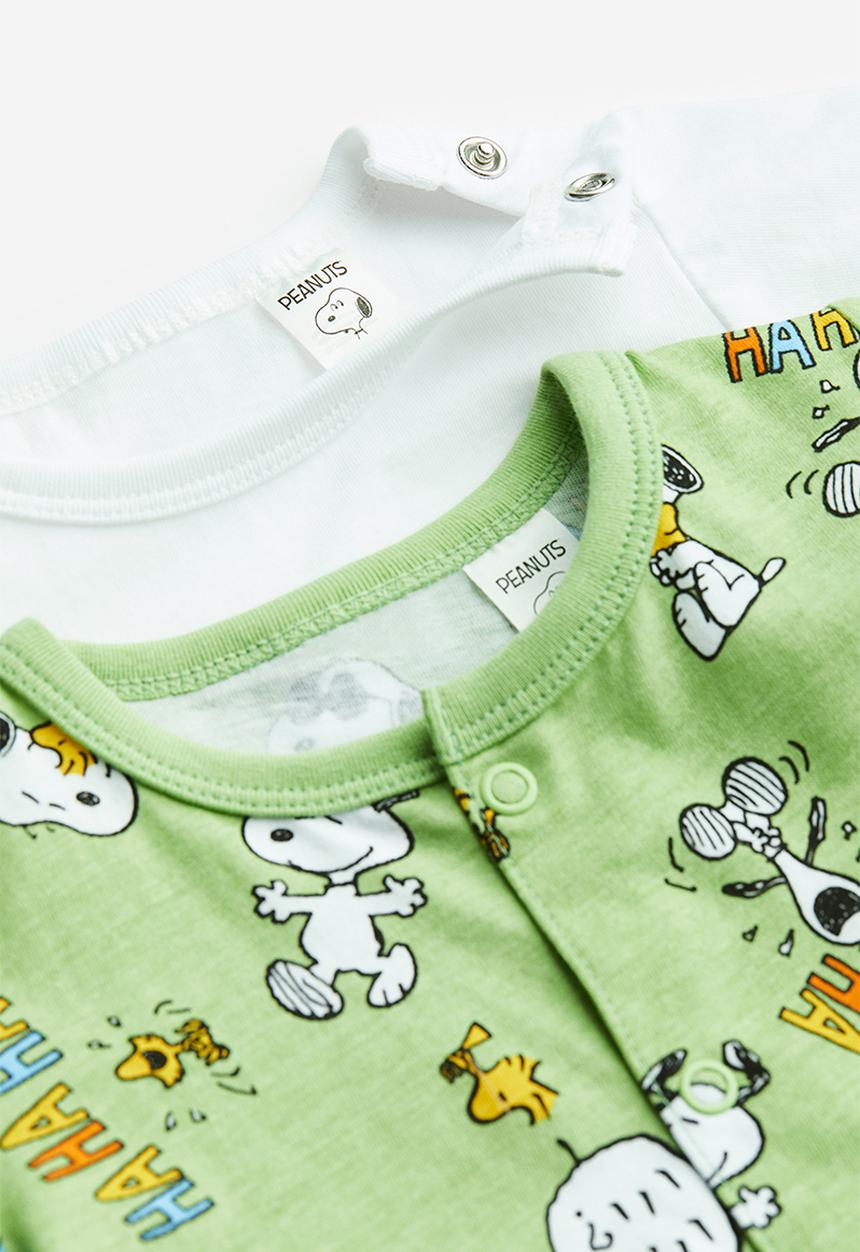 H&M - 2-pack printed pyjamas - light green / snoopy
